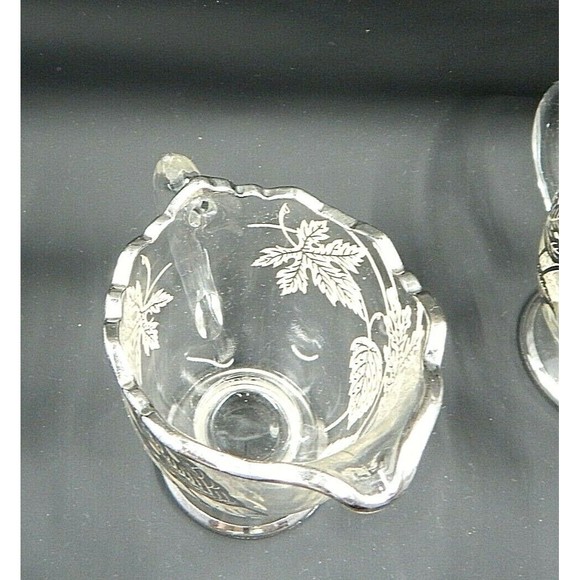 Silver City Glass Creamer and Sugar Forest Pattern Overlay - Picture 11 of 12